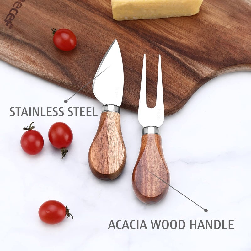 hecef Cheese Board set of 3,a Acacia Wood Cheese Plate, a Knife, a Fork, Charcuterie Board Platter Slate Serving Set for Appetizer Birthdays, Weddings, Housewarming (Cheese board with 2 knives) - Image 5